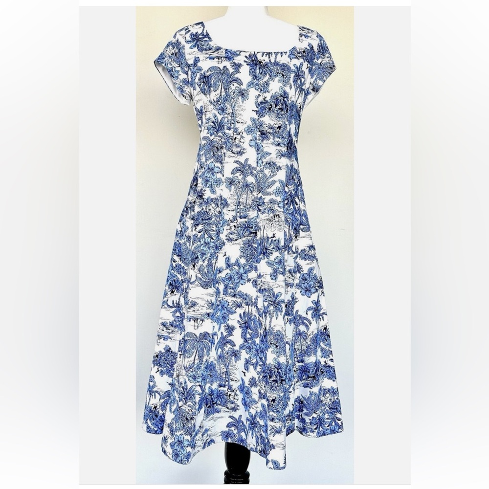 Joie Blue and White Floral Toile Printed Size 10 Midi Dress